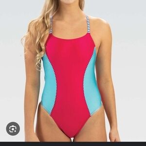 Vibrant Pink and Blue One-Piece Swimsuit